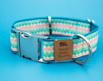 Dog Collar/Dog Harness Mermaid Mint and Pink Sea Dog Puppy Fish Scale Dog Leash Dog Collar Metal Buckle