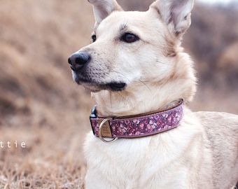 Dog collar or dog harness PINK, faux leather, dogs, roses, violet, purple, pink, flowers, romantic, mauve, leather collar, cognac