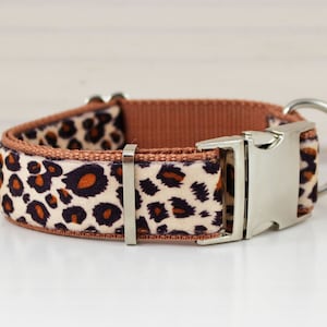 Dog collar or harness with leopard pattern, animal print, safari, beige and brown, leopard, cat, trendy, dog leash