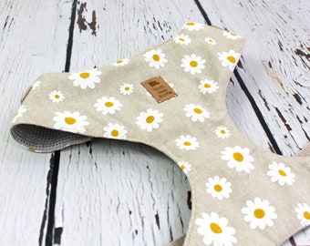 Soft harness for dogs with daisies, flowers, natural, beige and white, dogs, dog harnesses