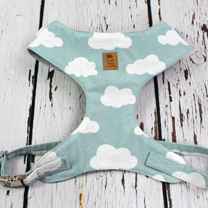 Soft harness for dogs with clouds, mint and white, dogs, dog harness