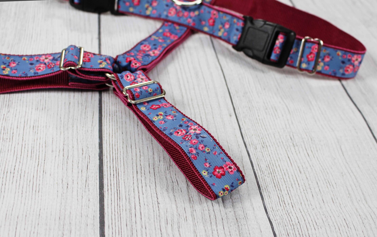 Dog Harness With Roses, Dark Red and Blue, bing, for Dogs, Puppies