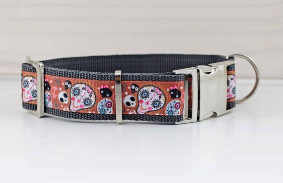 Dog collar with skull, Halloween, colorful, dog, pet, puppy, cute, horror,  Dia de Muertos