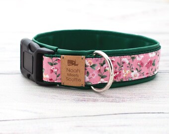 Dog collar or dog harness ELLA - Pink flowers, country style, loving, for dogs of all sizes, with matching leash, romantic