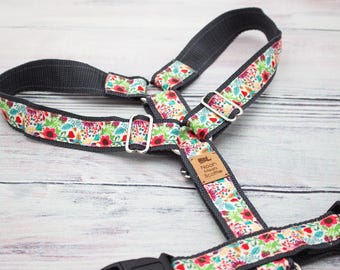 FLORALETTE dog harness – adjustable dog harness for dogs, comfortable harness with floral pattern, colorful harness for walks