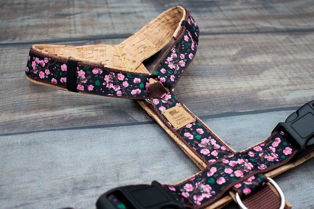 Dog Harness SAKURA, With Imitation Leather, Cherry Blossoms, Cork ...