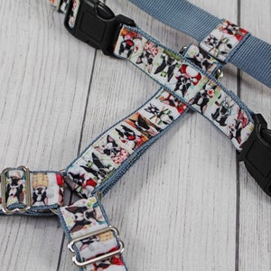 Dog harness with dogs, french bulldog, webbing in gray, dogs, puppy, modern, cute, chest harness