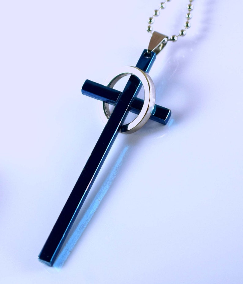 925 Sterling Silver 74 mm Blue Holy Blessing Cross Pendant With Free Chain Anniversary Gift