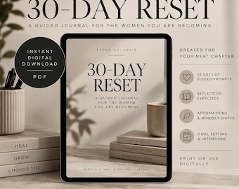 30-Day Reset Journal | Guided Self-Reflection Workbook (Digital Download)