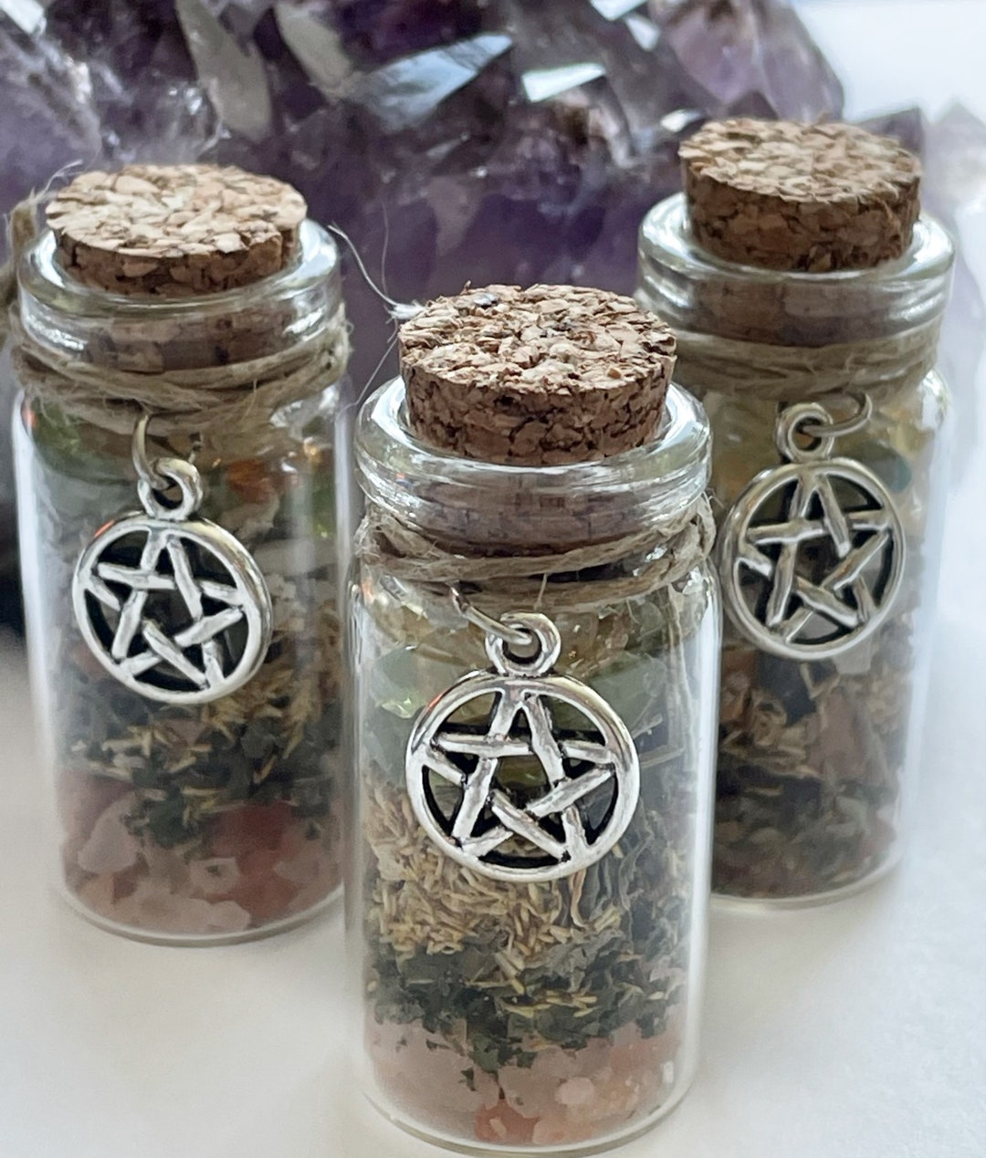 Crystals for Witchcraft in Skull Spells Jars
