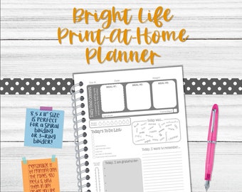 Bright Life Print-At-Home Wellness Planner -- Health & Food Jounal -- *Printable PDF File* -- Food Tracker, Before, Progress, After