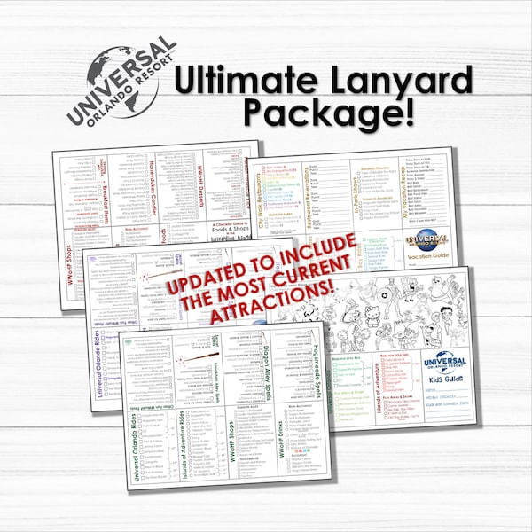 Universal Orlando Resort Ultimate Package Checklist & Pocket Guide Lanyard Insert - UPDATED 2024