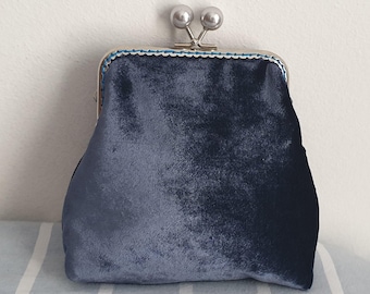 Ooak bag,blue silk velvet bag,metal frame,evening clutch,handmade,vintage style,velvet,Italian damscata çantası
