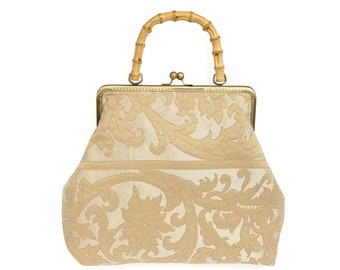Ooak, bag, single piece, bamboo handle, Canetté tape, Canetté tape, linen,أكياس مصنوعة يدويا,