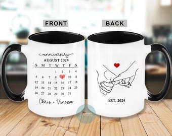 Personalized Anniversary Mug: Pinky Promise Holding Hands, Custom Date