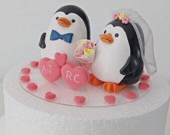 Penguin Wedding Cake Topper Bride & Groom