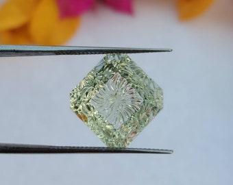 Beautiful Handcarved green amethyst (prasiolite) fantasy cut for ring or pendant/prasiolite carving. Size 10 mm, 11 mm,  12 mm