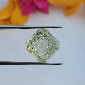 Beautiful Handcarved green amethyst (prasiolite) fantasy cut for ring or pendant/prasiolite carving. Size 10 mm, 11 mm,  12 mm