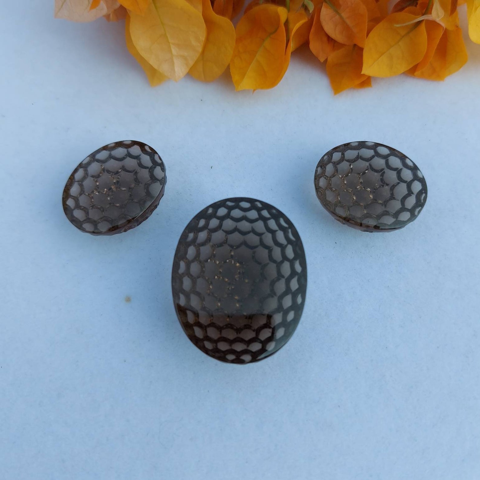 Natural Smokey Quartz Pattern Carved Jewelry Set. Etsy UK