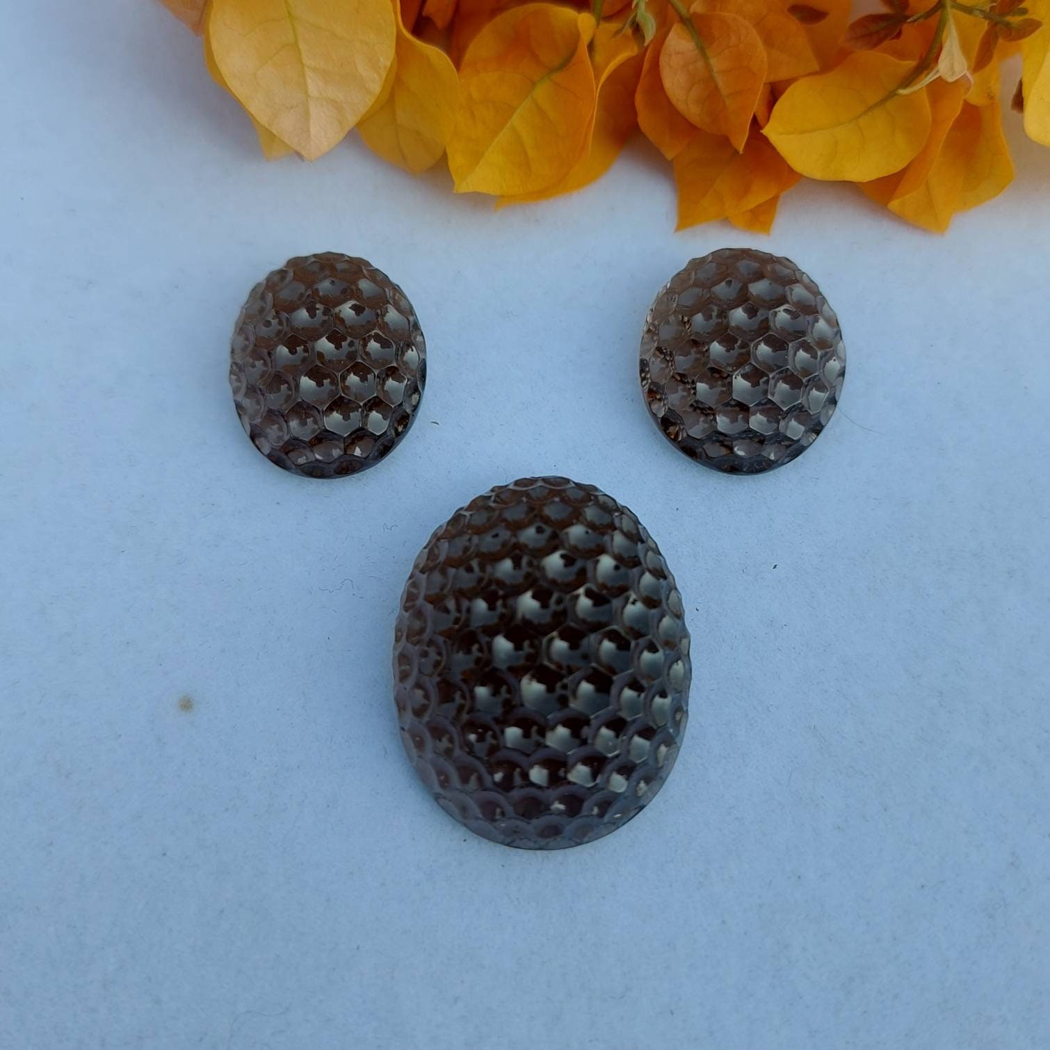 Natural Smokey Quartz Pattern Carved Jewelry Set. Etsy UK