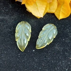 Handcarved Lemon Quartz Leaf Pair: Gemstone Earrings
