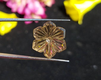 Handcarved Smokey Quartz Flower: Fantasy Cut Gemstone (17.5mm, 9.80 Carats)