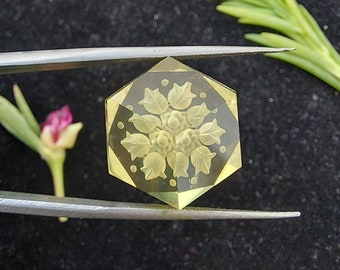 Handcarved Lemon Quartz Pendant: Floral Fantasy Cut Gemstone