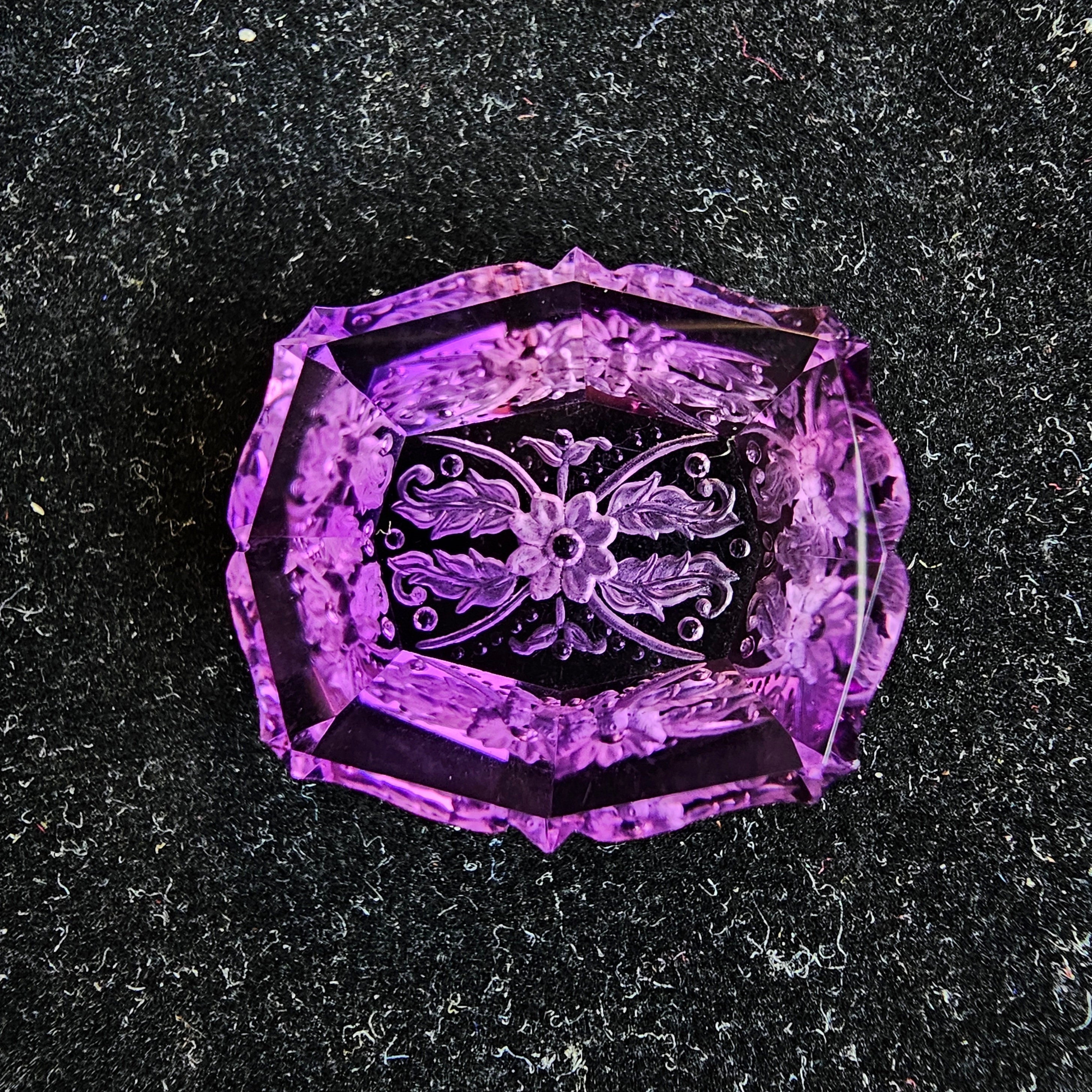 Handcarved Amethyst Pendant: 36.18 Carat Floral Fantasy Cut