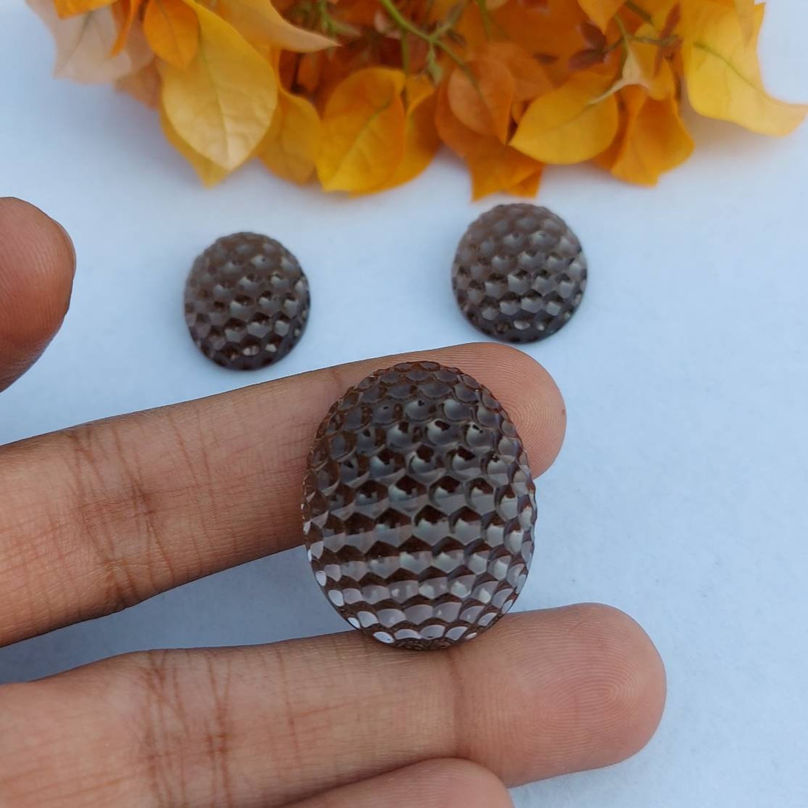 Natural Smokey Quartz Pattern Carved Jewelry Set. Etsy UK