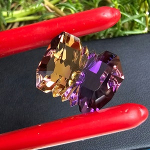 Handcarved Ametrine Fantasy Cut Gemstone: Sci-Fi Pendant (19.1 carats)