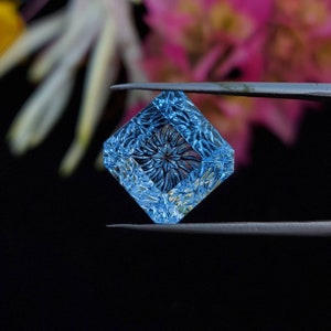 Fabulous Handcarved blue topaz fantasy cut/ blue topaz carving/ blue topaz ring/ blue topaz pendant.Size 10 mm, 11 mm,  12 mm