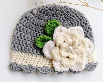 Crochet Flower Hat Pattern: Easy Baby-Adult Sizes (PDF Pattern) Beginners