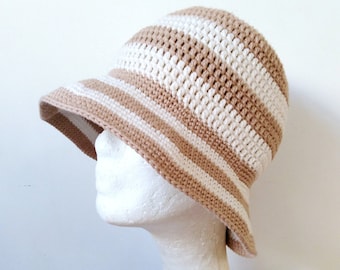 Crochet Striped Bucket Hat Pattern Women's Sun Hat Beginners Friendly PDF Pattern