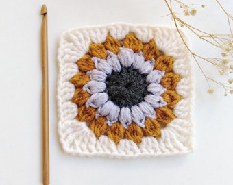 Crochet Sunburst Granny Square Blanket Pattern Easy Beginner Motif PDF Pattern