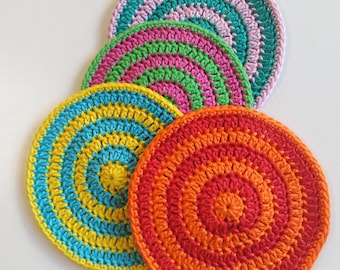 Crochet Round Striped Coaster Pattern Beginners PDF Home Decor Drink Mat