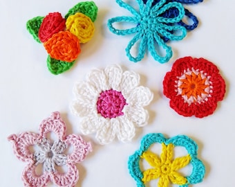 Patrón de flores de ganchillo, patrón de apliques, flores pequeñas, patrón en PDF para principiantes