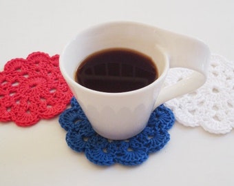 Crochet Coaster Pattern Easy 4th of July Doily Beginner PDF Patriotic Home Decor