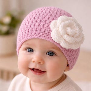 Crochet Baby Hat Pattern Rose Flower Beanie PDF Pattern Beginner friendly Newborn to Adults Sizes