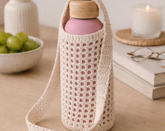 Crochet Water Bottle Holder PATTERN for Beginners Cotton Drink Carrier PDF Pattern