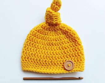 Crochet PATTERN Top Knot Beanie Crochet Knot Hat Pattern Easy Crochet hat pattern (Preemie to Adult sizes) Instant Download PDF pattern