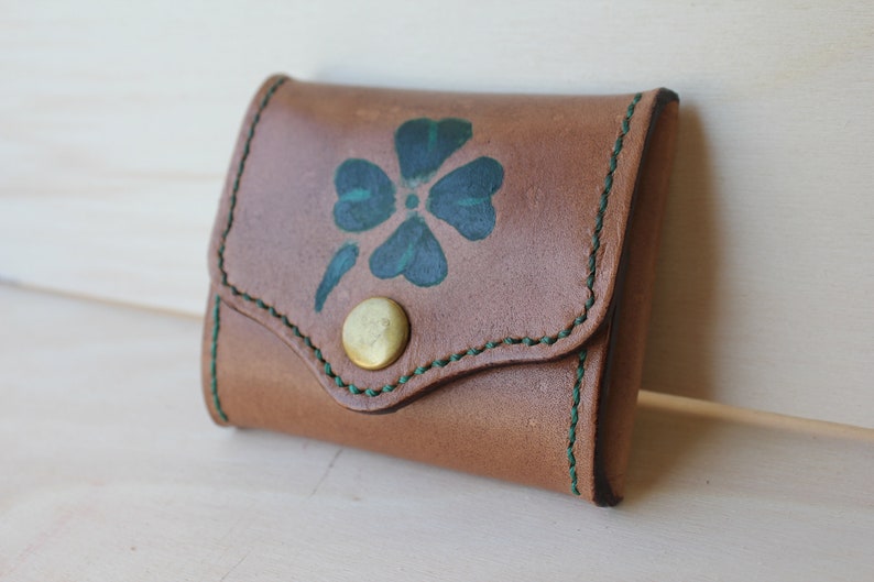 Leather purse Lucky Quadrifoglio gift him her graduation gift hand-painted purse custom purse