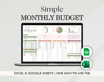 Monthly Budget Planner, Simple budget, Finance planner, Monthly Budget Tracker | Digital Budget Planner, Google Sheets, Excel Spreadsheet
