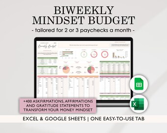 Biweekly Mindset Budget Planner, Biweekly Budget, Budget by Paycheck, Biweekly Paycheck | Google Sheets, Excel Spreadsheet, Digital Download