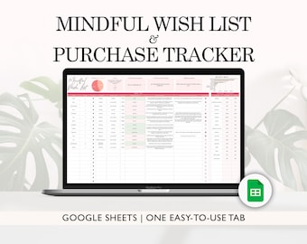 Mindful Wishlist and Purchase Tracker | Spending tracker, Shopping tracker, Saving challenge, Savings goal tracker | Google Sheets Template