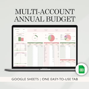 Multi-Account Budget Template, Financial Planner, Annual Budget Spreadsheet Google Sheets | Digital Planner, Monthly Budget Tab Included