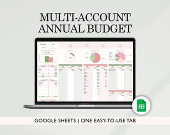 Multi-Account Budget Template, Financial Planner, Annual Budget Spreadsheet Google Sheets | Digital Planner, Monthly Budget Tab Included