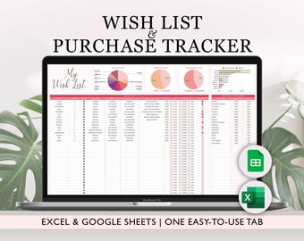 Wishlist and Conscious Purchase Tracker Spreadsheet, Google Sheets Template, Aesthetic Online Favourites, Shopping List Expense Dashboard