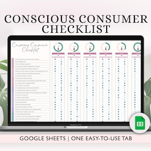 Checkliste für bewusste Verbraucher, achtsame Wunschliste, Kauf-Tracker-Spreadsheet, Google Sheets-Vorlage, Online-Favoriten, Einkaufsliste