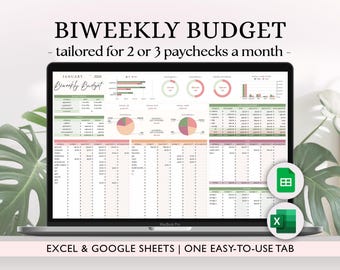 Biweekly Budget by Paycheck Spreadsheet, Google Sheets Excel Budget Planner, Beginner Budget Template, Expense Tracker Budget Worksheet