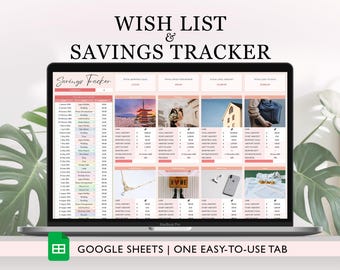 Wishlist and Sinking Funds Savings Tracker Spreadsheet Google Sheets Template Aesthetic Online Shopping Favourites Vision Board List